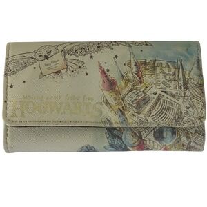 Harry Potter Hogwarts Castle Hedwig Trifold Wallet Cream Faux Leather Wizarding